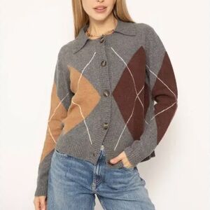 Central Park West Gray Argyle Sweater